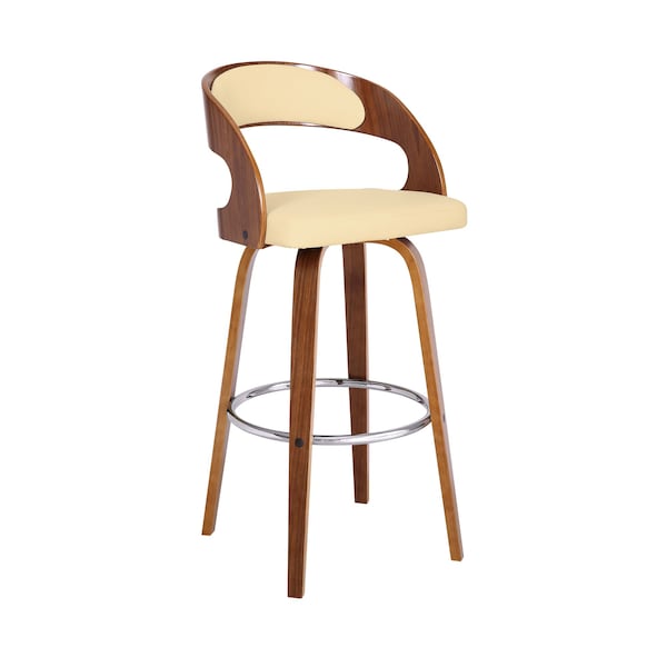 Armen Living Shelly 30" Bar Height Swivel Cream Faux Leather and Walnut Wood Bar Stool LCSHBACRWA30 - main
